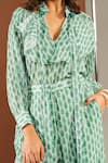 Buy_Ria Shah Label_Green Georgette Mirrors V-neck Shibori Print Ruffled Top And Wide Legged Pant Set 