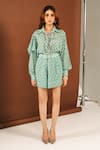 Buy_Ria Shah Label_Green Georgette Lace Collared Shibori Print Shirt And Bermuda Shorts Set _at_Aza_Fashions