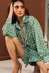 Ria Shah Label_Green Georgette Lace Collared Shibori Print Shirt And Bermuda Shorts Set _Online_at_Aza_Fashions