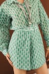 Buy_Ria Shah Label_Green Georgette Lace Collared Shibori Print Shirt And Bermuda Shorts Set _Online_at_Aza_Fashions