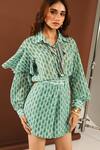 Buy_Ria Shah Label_Green Georgette Lace Collared Shibori Print Shirt And Bermuda Shorts Set 