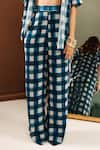 Buy_Ria Shah Label_Blue Georgette Sequins Collared, V-neck Checkered Shirt Pant Set _Online_at_Aza_Fashions