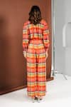 Shop_Ria Shah Label_Orange Georgette Ruffles High Neck Plaid Print Shirt With Pant _at_Aza_Fashions
