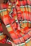 Buy_Ria Shah Label_Orange Georgette Ruffles High Neck Plaid Print Shirt With Pant _Online_at_Aza_Fashions