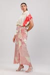 Zosia_Ivory Modal, Satin Applique Collared Crimson Printed Shirt With Skirt _Online_at_Aza_Fashions