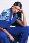 Buy_Zosia_Blue Lycra Applique V-, Bandeau Aquarelle Print Jacket Pant Set _Online_at_Aza_Fashions