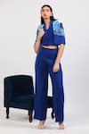 Shop_Zosia_Blue Lycra Applique V-, Bandeau Aquarelle Print Jacket Pant Set _Online_at_Aza_Fashions
