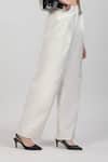 Zosia_Ivory Linen, Denim Applique V-neck, Square Nivara Embroidered Jacket Pant Set _Online_at_Aza_Fashions