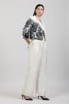 Buy_Zosia_Ivory Linen, Denim Applique V-neck, Square Nivara Embroidered Jacket Pant Set _at_Aza_Fashions