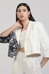 Shop_Zosia_Ivory Linen, Denim Applique V-neck, Square Nivara Embroidered Jacket Pant Set _Online_at_Aza_Fashions