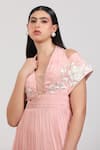 Buy_Zosia_Pink Chinon Embroidery Halter Neck, Rosabelle Pleated Dress _Online_at_Aza_Fashions