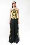 AK-OK_Mustard Viscose Sequins Bandeau Neck Embroidered Strapless Corset And Trouser Set _Online_at_Aza_Fashions