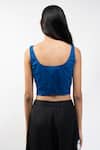 Shop_AK-OK_Blue Cotton Embroidery, Metallic Thread Boat Neck Cutwork Sleeveless Crop Top _at_Aza_Fashions