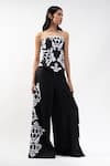 AK-OK_Black Viscose Sequins, Beads, Embroidery Corset And Wide Legged Trouser Set _at_Aza_Fashions