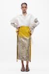 Shop_AK-OK_Yellow Cotton Mirrors, Sequins Embellished Slit Skirt _at_Aza_Fashions