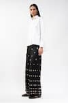 AK-OK_Black Viscose Mirrors Circle Applique Trouser _Online_at_Aza_Fashions