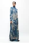 Shop_AK-OK_Blue Denim Mirrors, Studs Tie-dye Long Coat _Online_at_Aza_Fashions