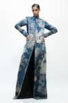 Buy_AK-OK_Blue Denim Mirrors, Studs Tie-dye Long Coat _at_Aza_Fashions