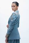 Shop_AK-OK_Blue Denim Beads, Sequins, Studs, Metallic Embellished Blazer And Trouser Set _Online_at_Aza_Fashions