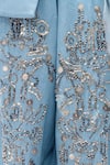 Shop_AK-OK_Blue Denim Beads, Sequins, Studs, Metallic Embellished Blazer And Trouser Set 