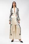 Buy_AK-OK_Ivory Silk V-neck Printed Habutai Kimono Top And Trouser Set _at_Aza_Fashions