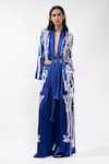 Buy_AK-OK_Blue Silk V-neck Abstract Printed Crop Top And Trouser Set _Online_at_Aza_Fashions