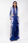 Shop_AK-OK_Blue Silk V-neck Abstract Printed Crop Top And Trouser Set _Online_at_Aza_Fashions