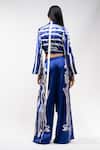 Shop_AK-OK_Blue Silk V-neck Abstract Printed Crop Top And Trouser Set _at_Aza_Fashions