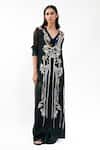 Buy_AK-OK_Black Silk V-neck Printed Kurta With Inner Top And Trouser Set _at_Aza_Fashions