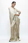 Shop_AK-OK_Ivory Silk V-neck Abstract Print Draped Dress _at_Aza_Fashions