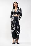 Buy_AK-OK_Black Silk Sequins, Embroidery V-neck Abstract Print Jacket And Draped Skirt Set _at_Aza_Fashions