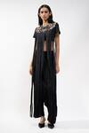 AK-OK_Black Viscose Sequins, Beads, Embroidered Crop Top And Pleated Trouser Set _Online_at_Aza_Fashions
