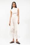 Buy_AK-OK_White Cotton High Neck, Asymmetric Collar Cut-out Top And Trouser Set _at_Aza_Fashions