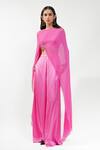 AK-OK_Pink Silk, Cotton Round Neck Embellished Draped Cape And Trouser Set _Online_at_Aza_Fashions