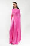 Shop_AK-OK_Pink Silk, Cotton Round Neck Embellished Draped Cape And Trouser Set _Online_at_Aza_Fashions