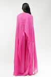 Shop_AK-OK_Pink Silk, Cotton Round Neck Embellished Draped Cape And Trouser Set _at_Aza_Fashions