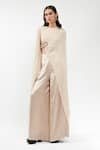 Buy_AK-OK_Cream Silk Round Neck Embellished Cape And Trouser Set _at_Aza_Fashions