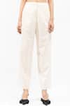 AK-OK_Cream Cotton Pure Pleated Trouser _Online_at_Aza_Fashions