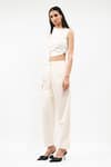 Buy_AK-OK_Cream Cotton Pure Pleated Trouser _Online_at_Aza_Fashions