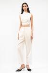 Buy_AK-OK_Cream Cotton Pure Pleated Trouser _at_Aza_Fashions