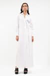 AK-OK_White Cotton Collared, V-neck Button-down Maxi Dress _Online_at_Aza_Fashions