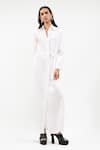 Buy_AK-OK_White Cotton Collared, V-neck Button-down Maxi Dress _at_Aza_Fashions