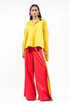 Buy_AK-OK_Mustard Cotton Collared, V-neck Oversized Shirt And Wide Legged Trouser Set _at_Aza_Fashions
