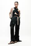 Buy_AK-OK_Black Viscose Pleated Wide Legged Pant _at_Aza_Fashions