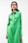 Shop_AK-OK_Emerald Green Cotton Collared, Button-down Neck Full Sleeve Maxi Shirt Dress _Online_at_Aza_Fashions