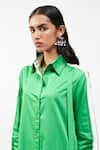 AK-OK_Emerald Green Cotton Collared, Button-down Neck Full Sleeve Maxi Shirt Dress _at_Aza_Fashions