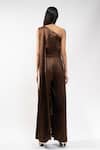 Shop_AK-OK_Brown Silk One Shoulder Draped Jumpsuit _at_Aza_Fashions