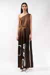Buy_AK-OK_Brown Silk One Shoulder Draped Jumpsuit _at_Aza_Fashions