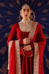 Buy_Jigar Mali_Maroon Chanderi Embroidery, Gota Patti, Zari Scoop Anarkali Set With Dupatta _Online_at_Aza_Fashions