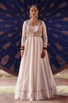 Buy_Jigar Mali_Ivory Chanderi Zari, Sequins, Beads Plunge Embroidered Jacket Anarkali Set _at_Aza_Fashions
